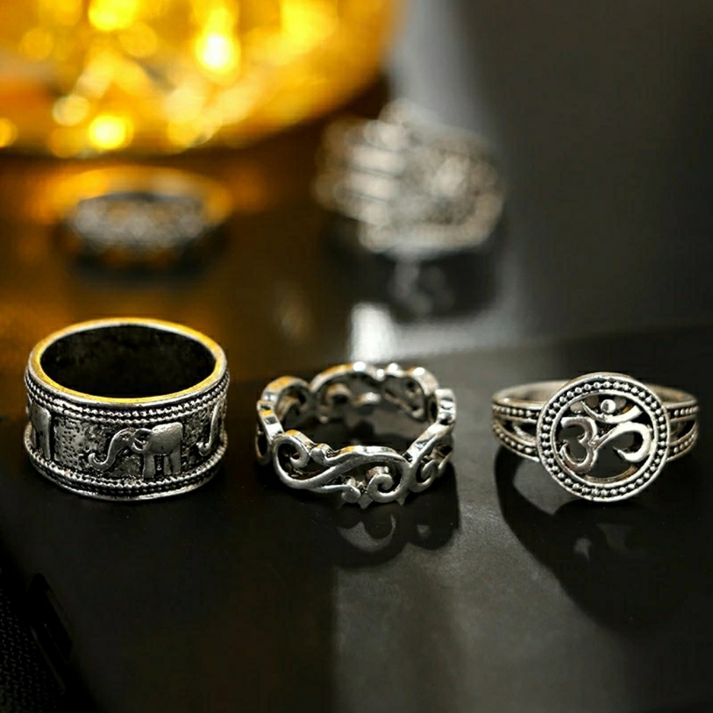 - Ohm hamza midi rings set 9ct boho silver r… - Picture 4 of 6
